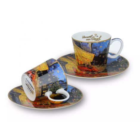 Komplet dwóch filiżanek Carmani 125ml espresso ze spodkami - V. van Gogh, Taras kawiarni nocą - 2
